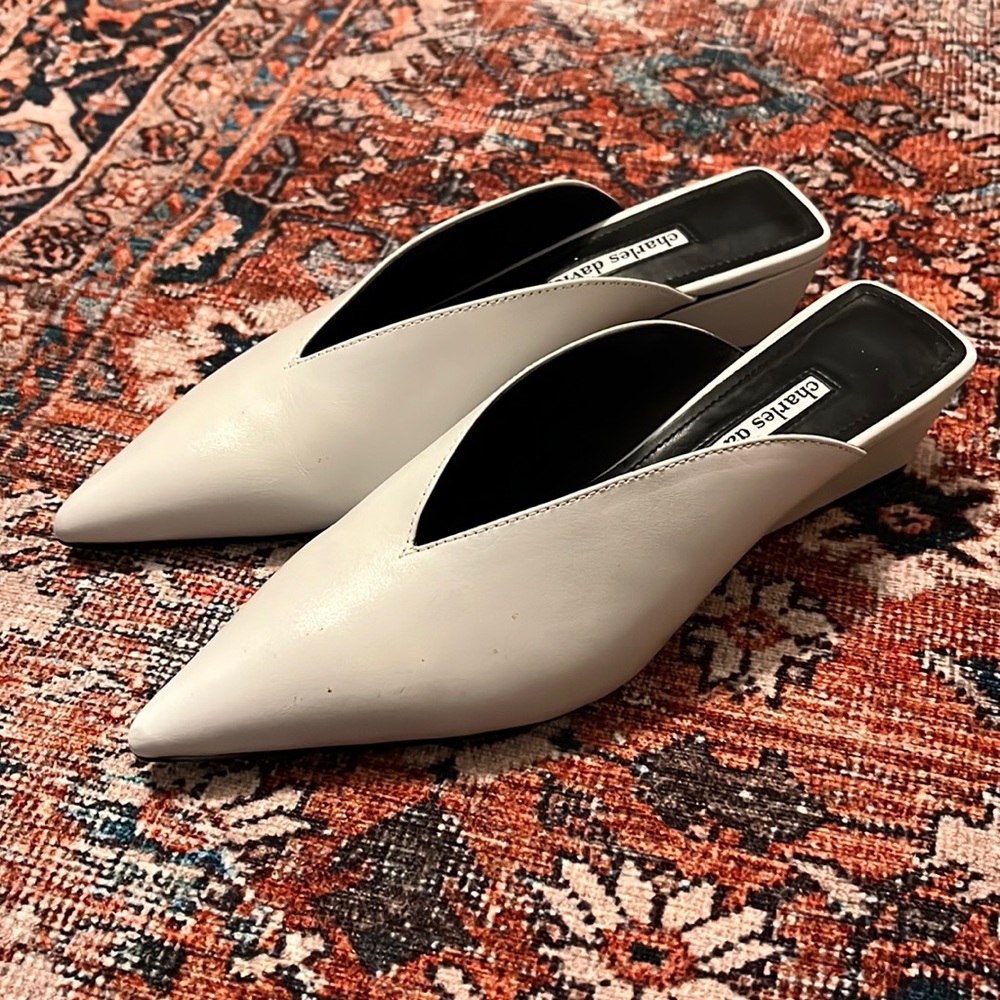 White leather slides